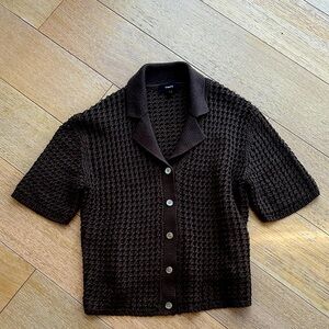 Theory Brown Open Weave Knit Top